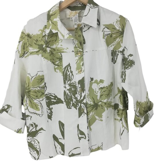 Vintage Lilly of California Button Front Shirt Jacket Size L Cotton Floral 3/4 - Picture 1 of 12